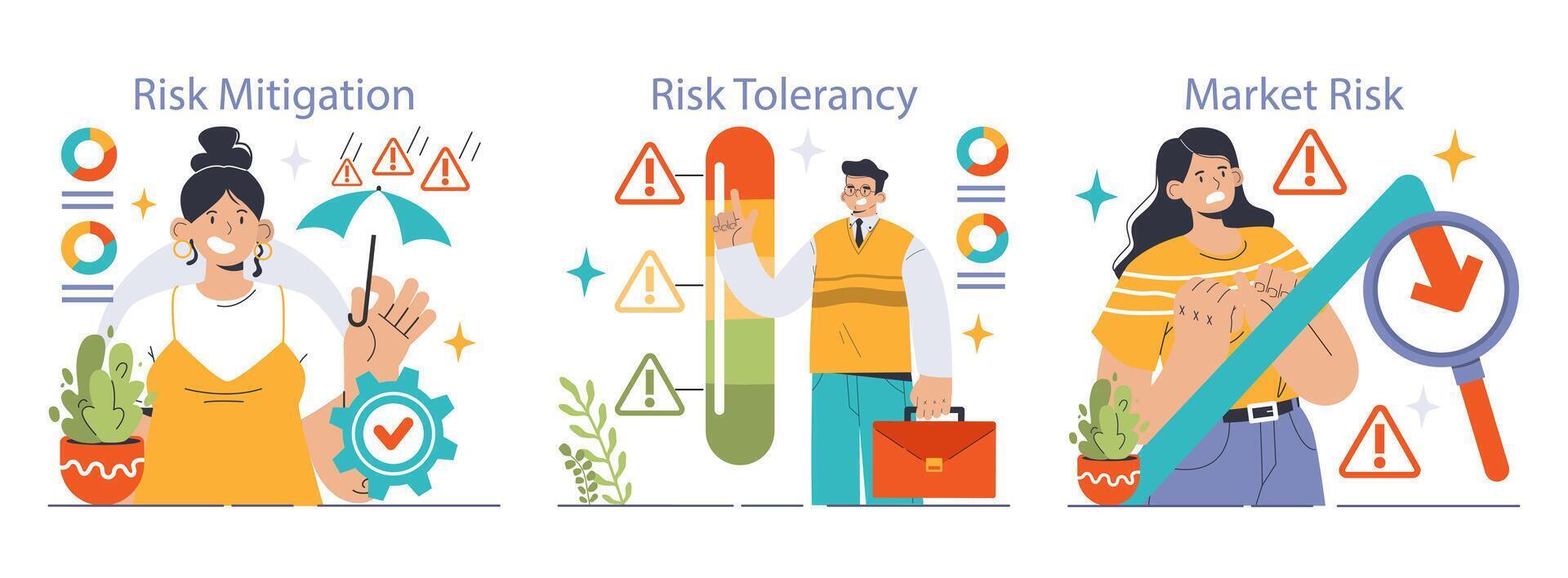 Risk management set illustrating. Flat vector illustration