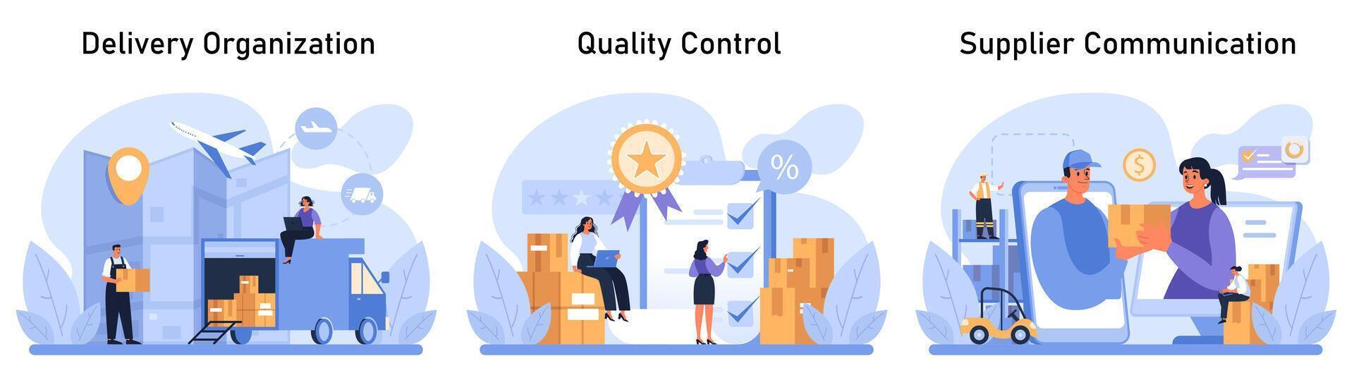 Supply Chain Management set. Flat vector illustration
