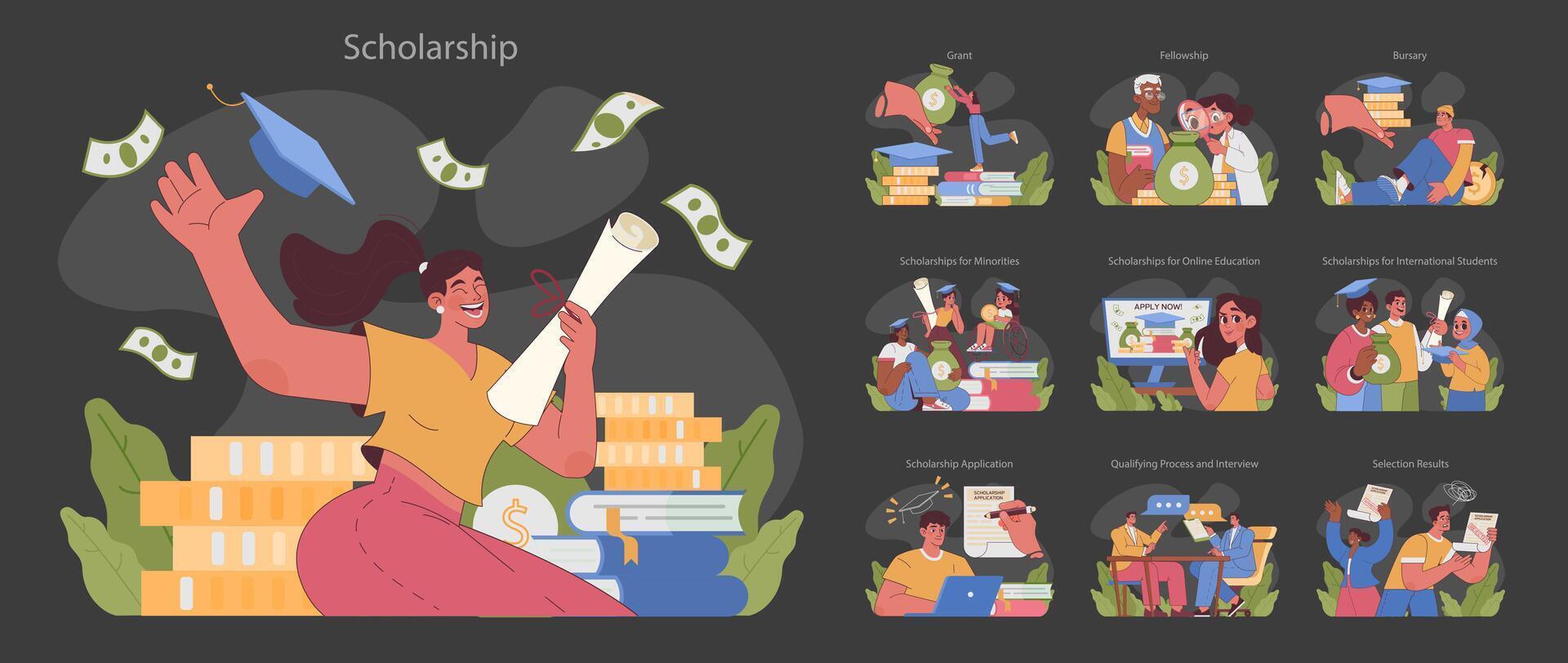 Scholarship set. Flat vector illustration