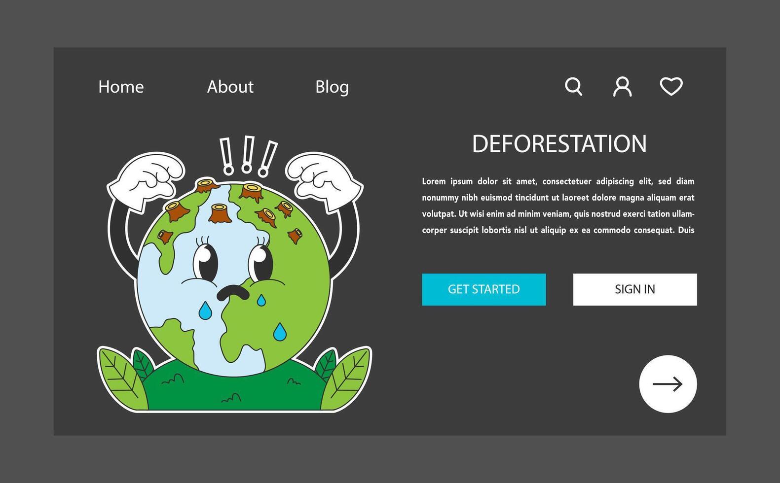 clima cambio web bandera o aterrizaje página oscuro o noche modo. deforestación. vector