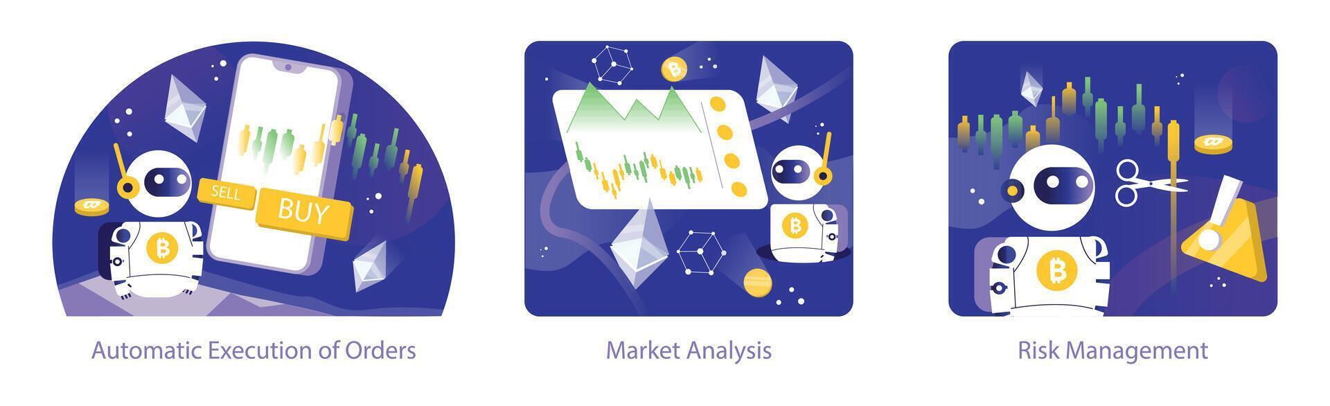 Trading and Crypto Bot concept. Flat vector illustration.