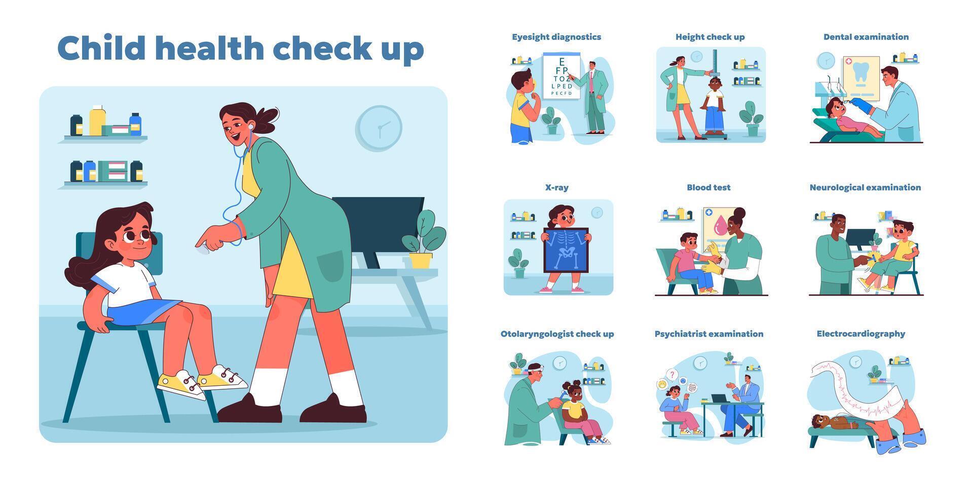 Child health check up set. Vector illustration