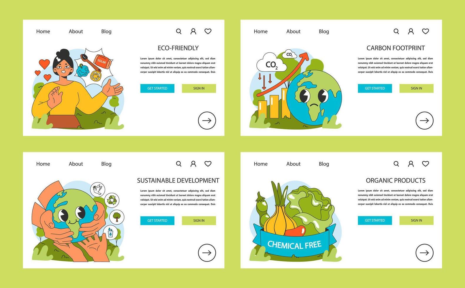 Conscious or ethical living web or landing set. Sustainable development vector