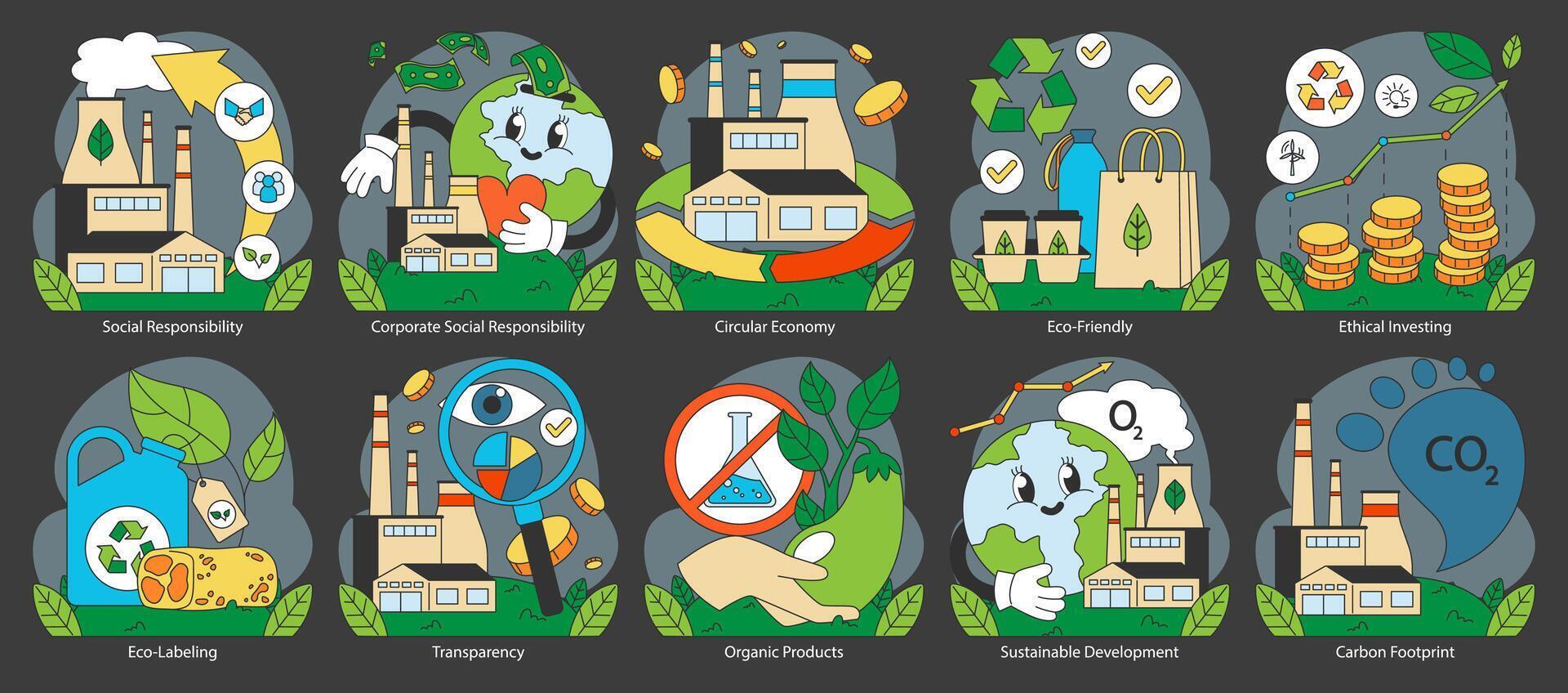 ético consumo colocar. plano vector ilustración.