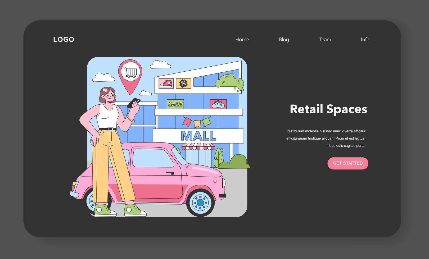 Digital Shopping at the Mall. Flat vector illustration