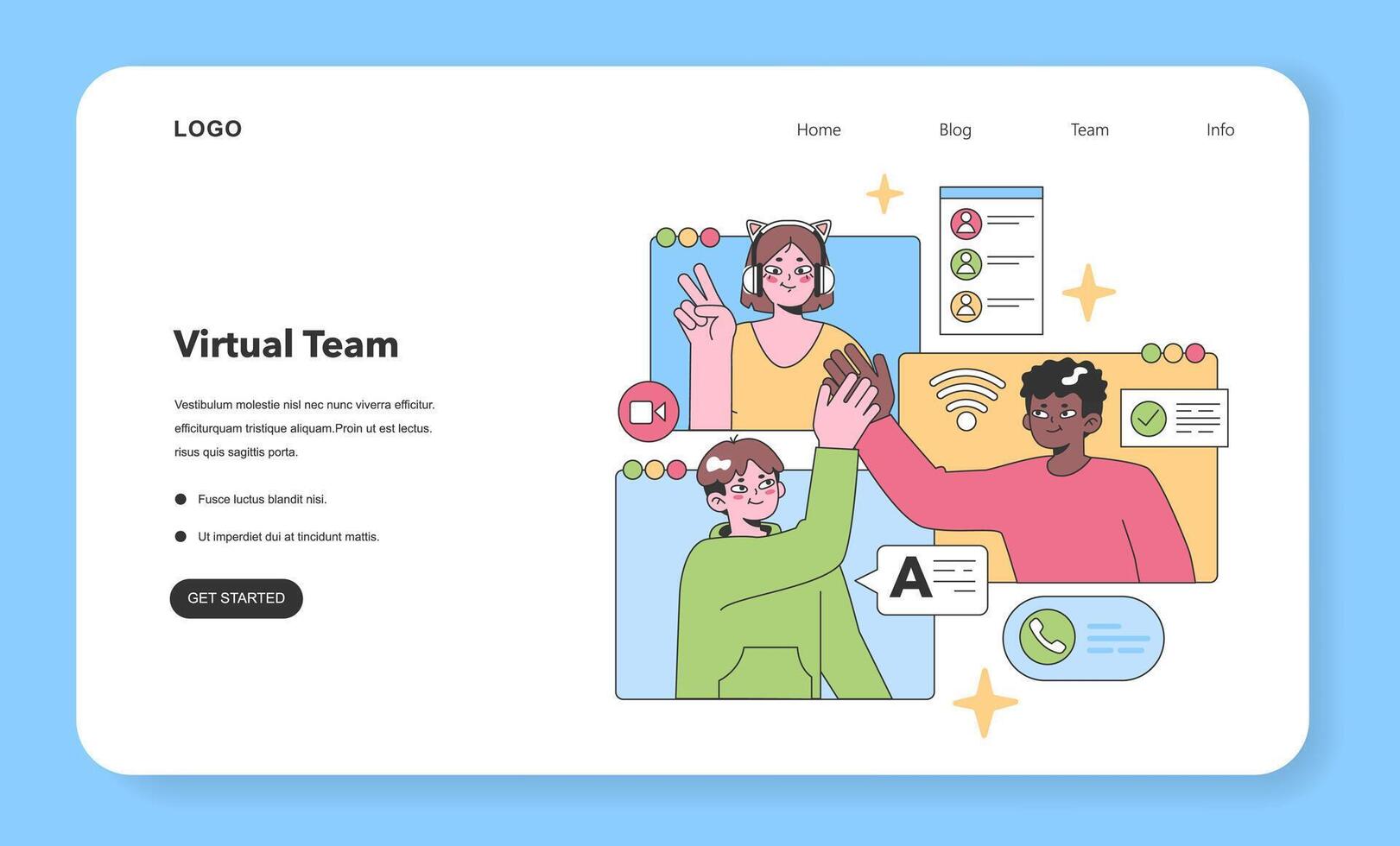 Diverse virtual team engaging through online platforms vector