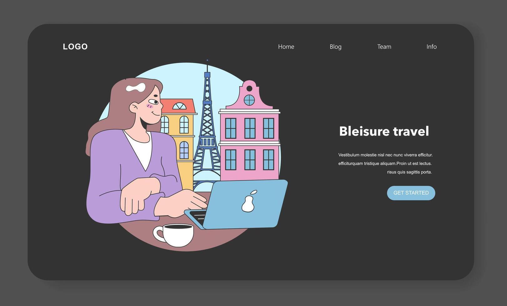 Bleisure travel web banner or landing page night or dark mode set. vector