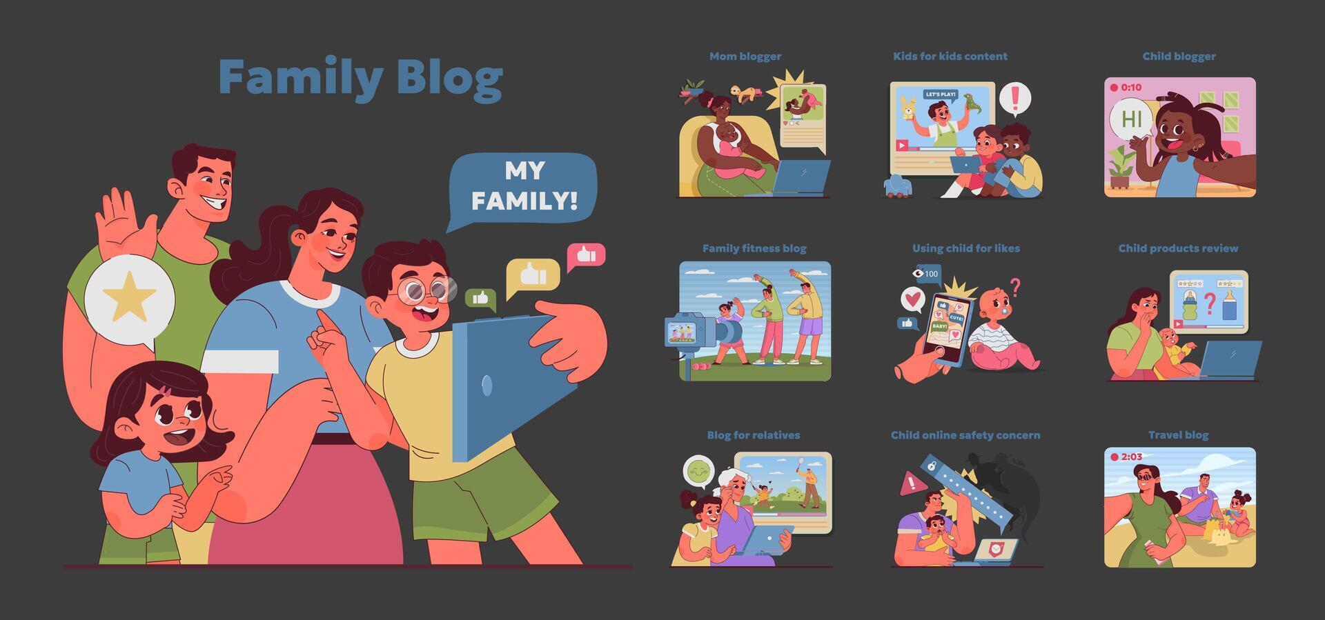 familia Blog colocar. vector ilustración