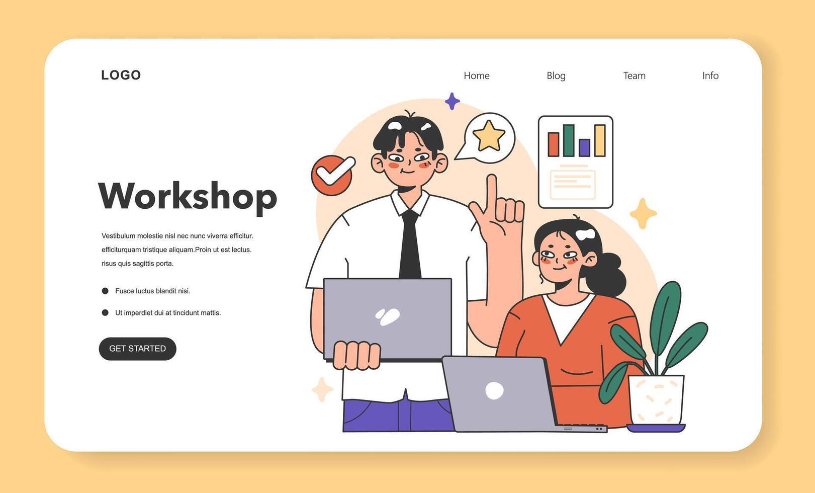 Training workshop web banner or landing page. Interactive vector