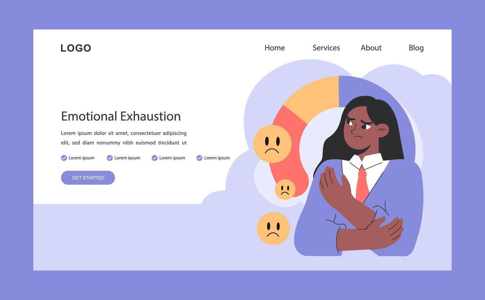 Professional burnout web banner or landing page. Emotional exhaustion vector