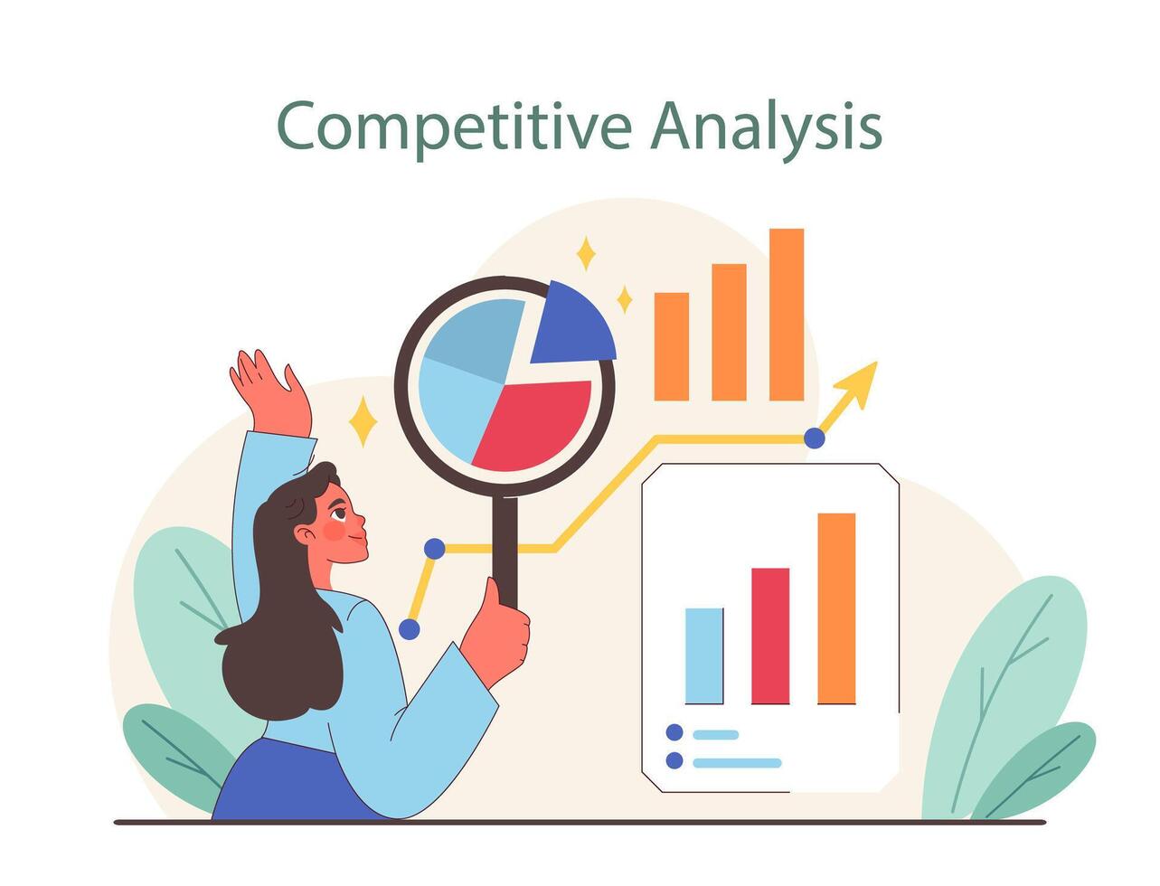 Competitive Analysis concept. A professional dives into market research with charts. vector