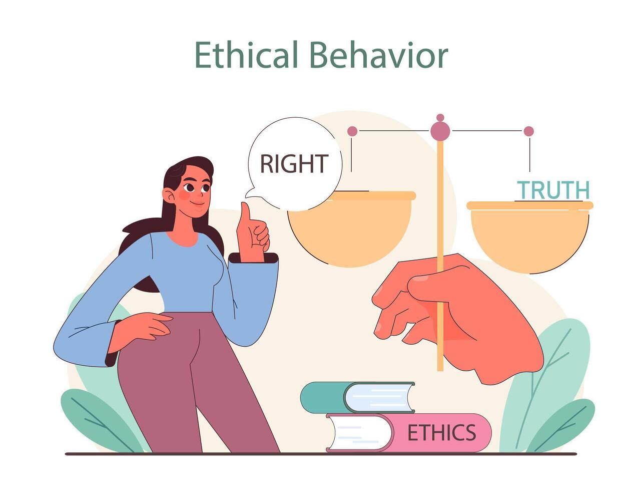 Ethical Behavior concept. Weighing right against truth over a foundation of ethics. vector