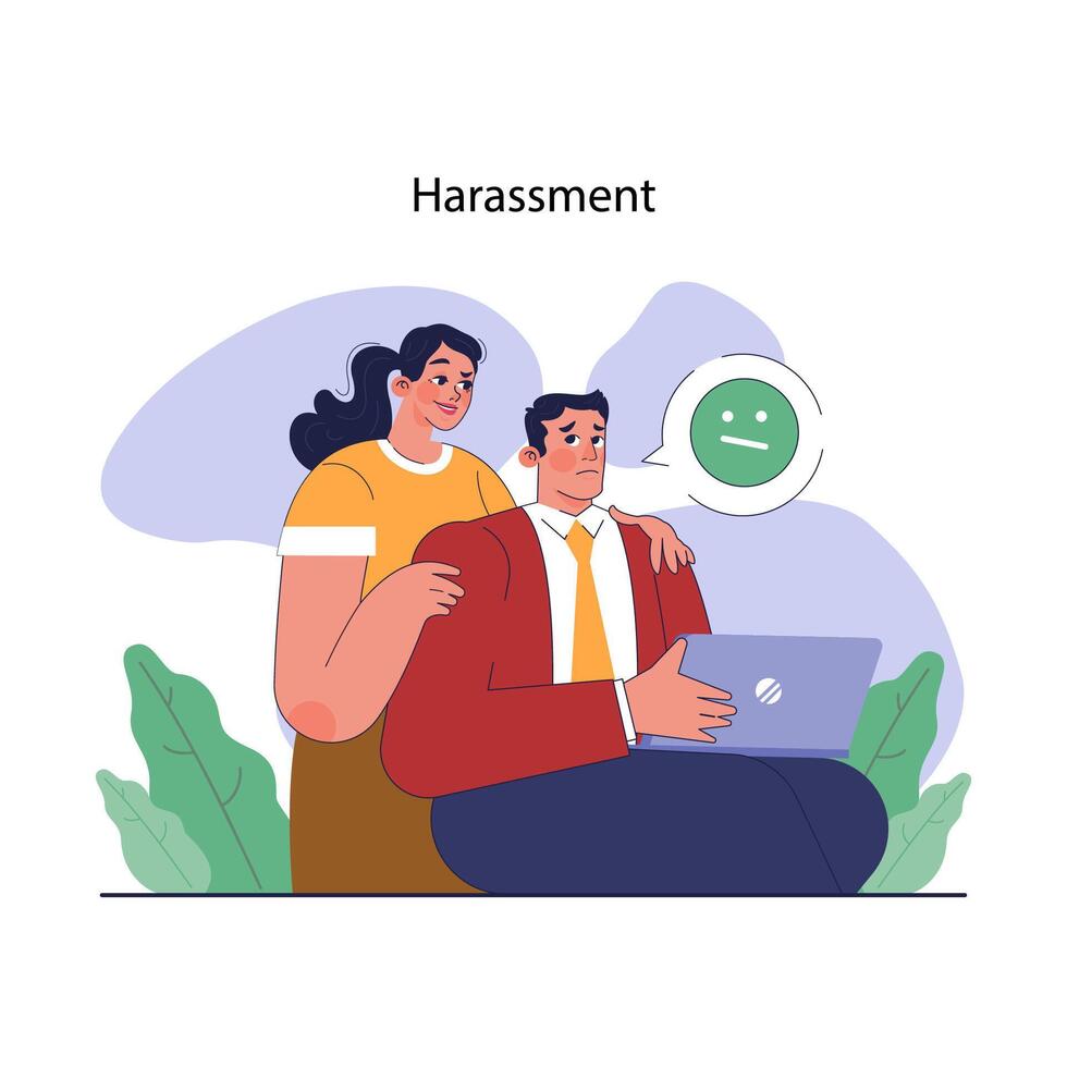 Sexual harassment in workplace. Assault and abuse behavior. Female vector