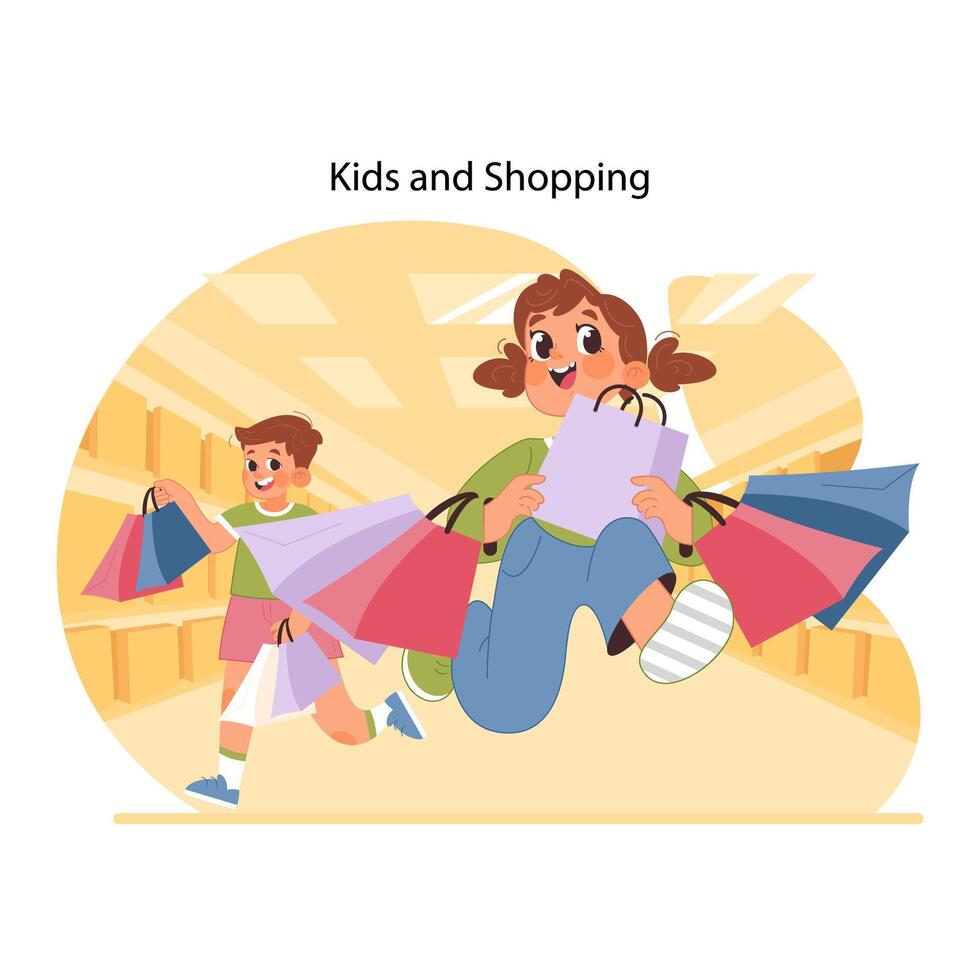 Joyful shopping spree concept. Flat vector illustration