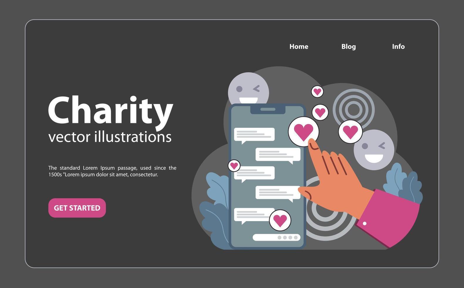 Online charity and charitable foundation night mode or dark mode web vector