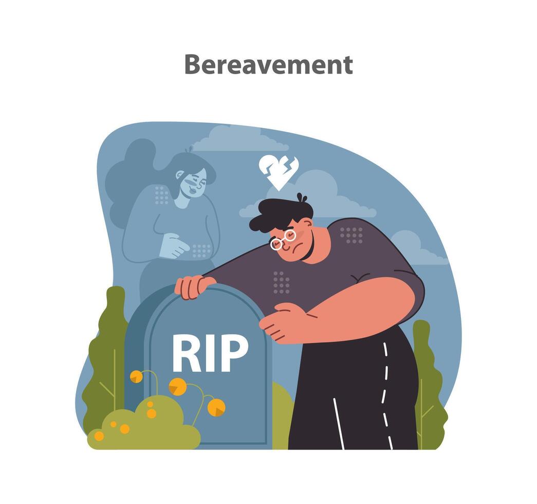 Bereavement portrayal. A poignant tribute to a lost spouse, vector