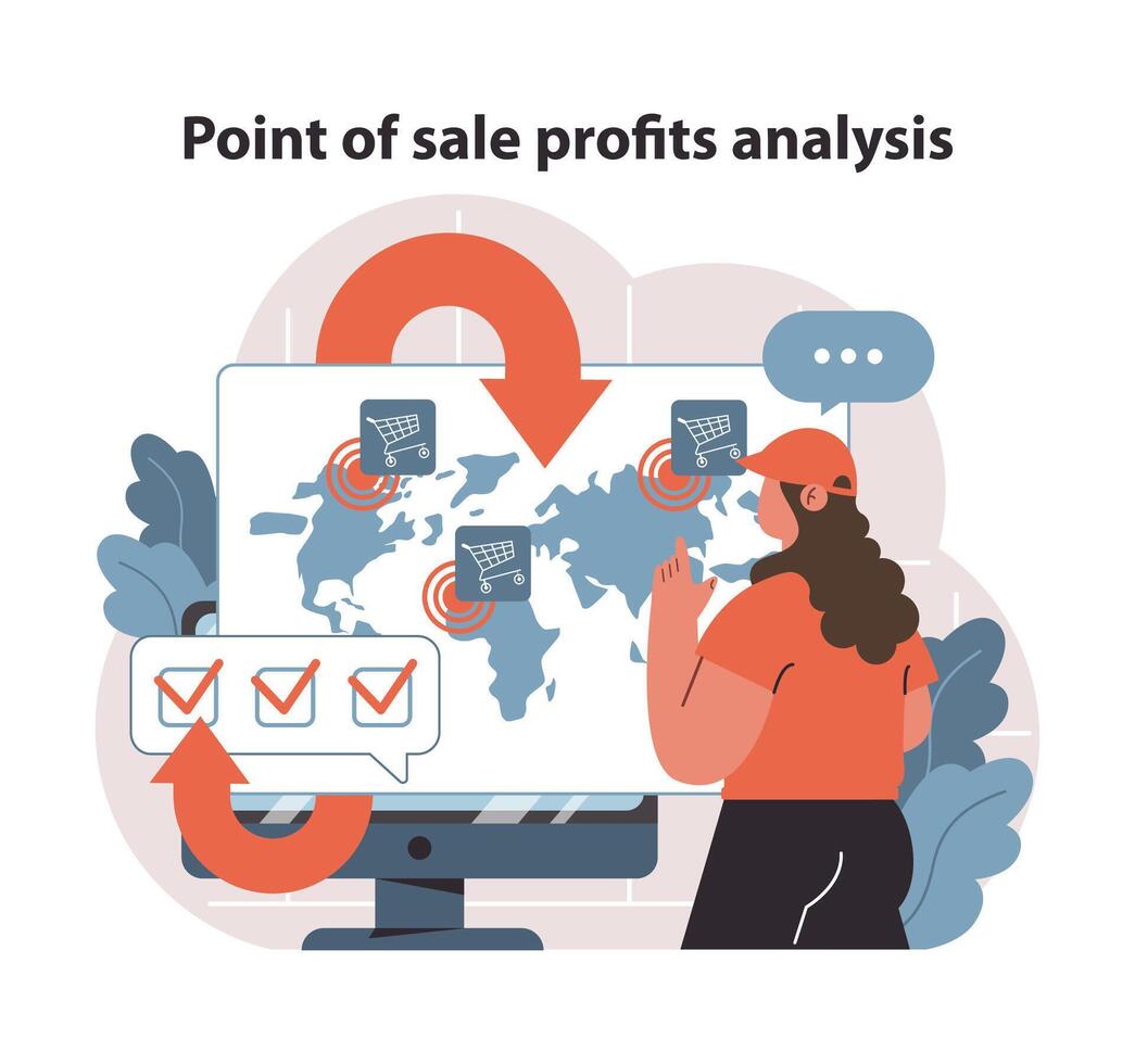 Point of Sale Profits Analysis. Visual representation of global sales data and profitability tracking. vector