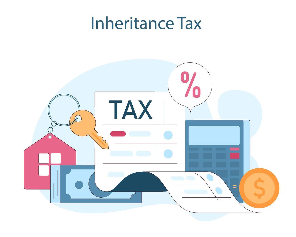 Inheritance tax. An illustration simplifying tax calculations on estate assets, vector