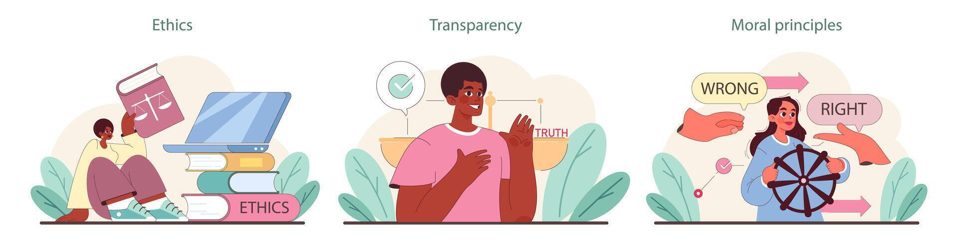 Ethical Behavior insights. Delving into ethics with literature vector