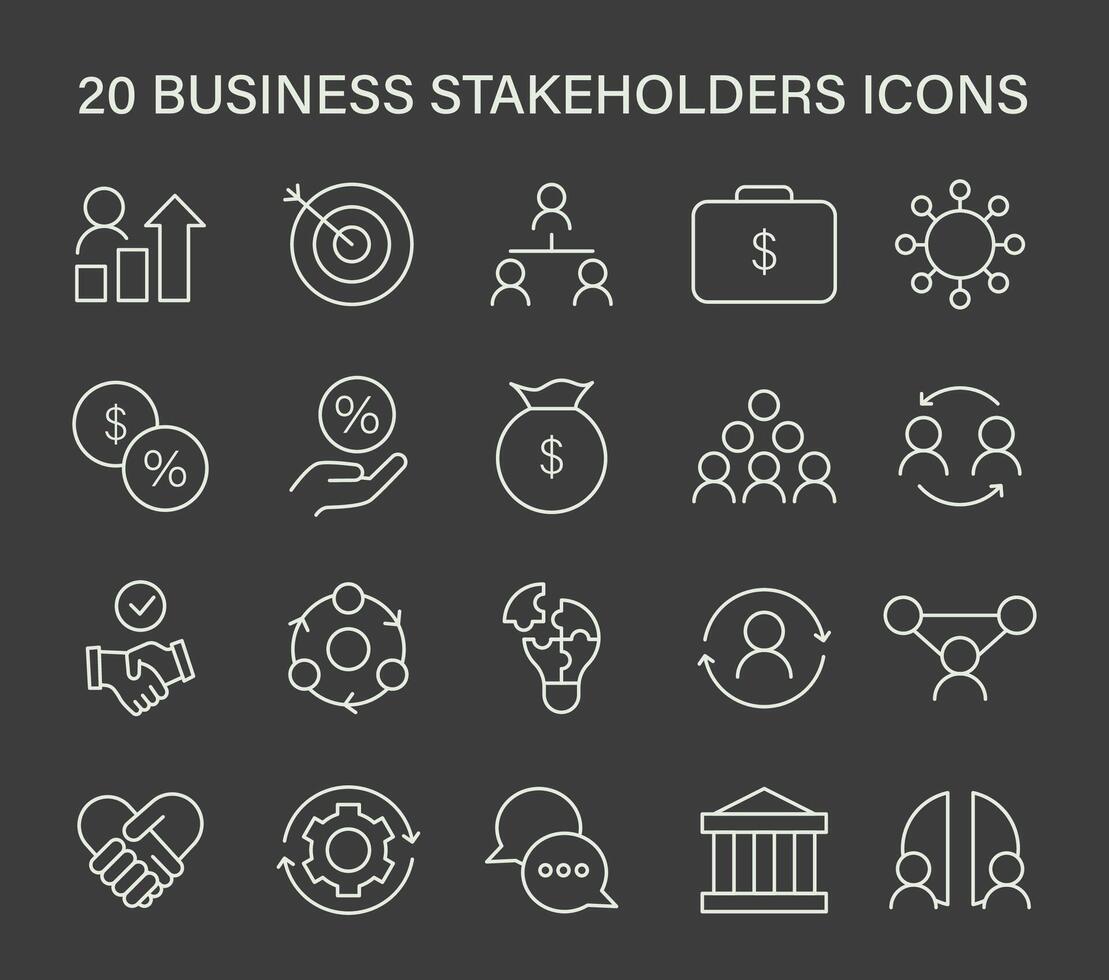 Set of business stakeholders icons, capturing essential elements vector