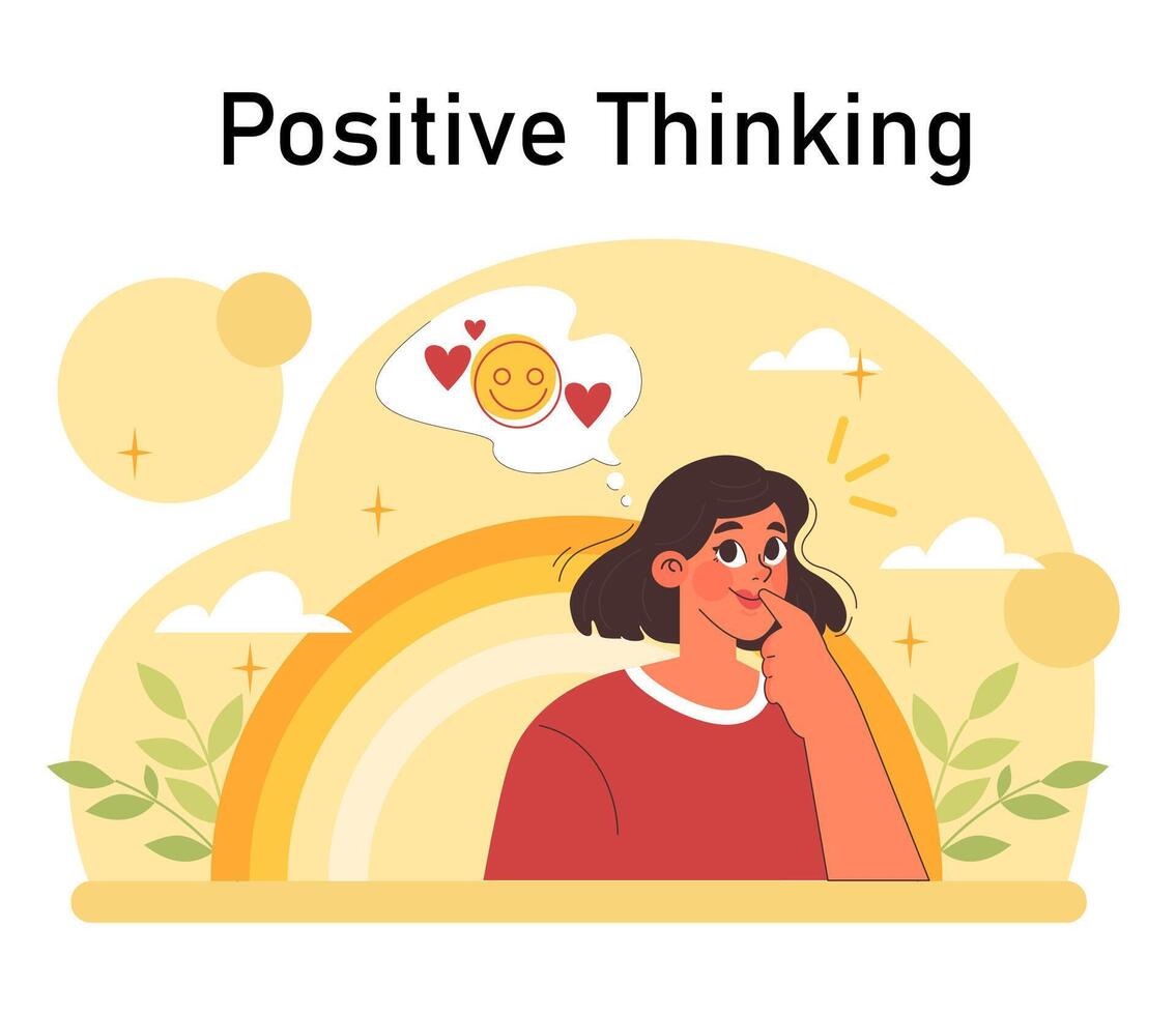 Positive psychology. Positive thinking and attitude. Optimistic mindset vector
