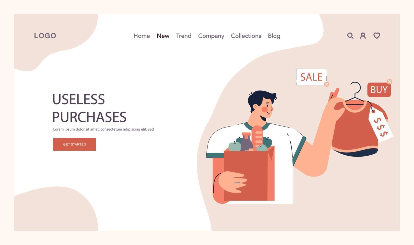 Impulsive buying web banner or landing page. Shopaholic money problems. vector