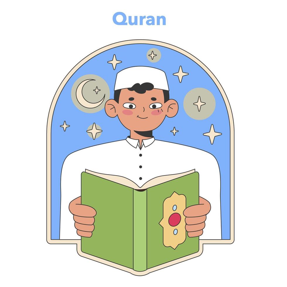 Quran reading illustration. Flat vector image.