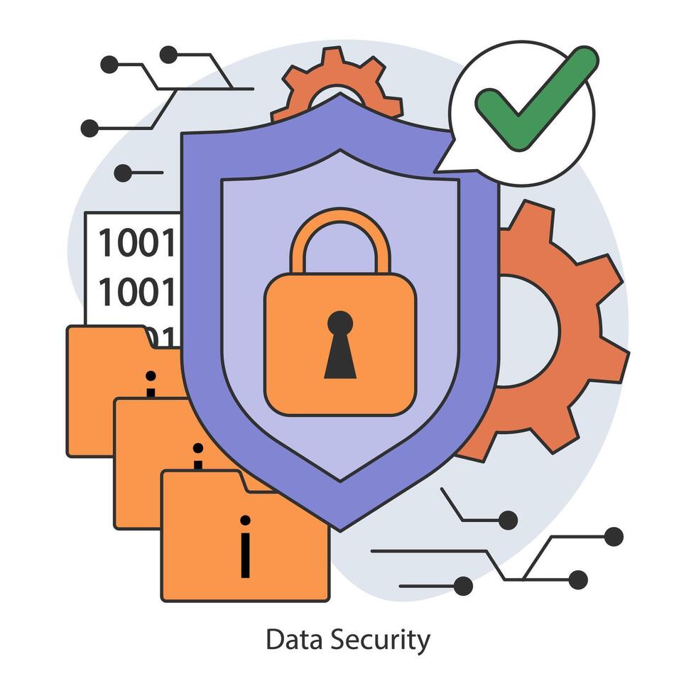 Data security. Shielded servers and encrypted files and verified access. vector