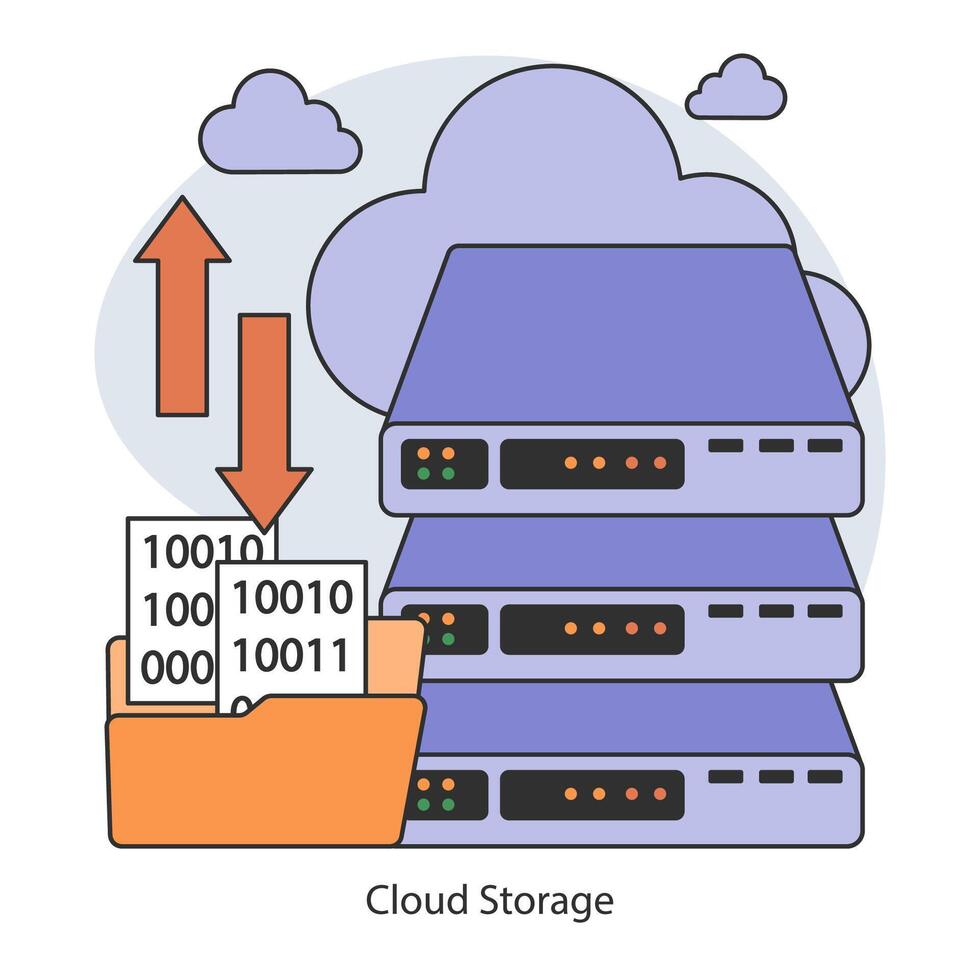 Cloud storage. Virtual data servers and secure cloud technology. vector