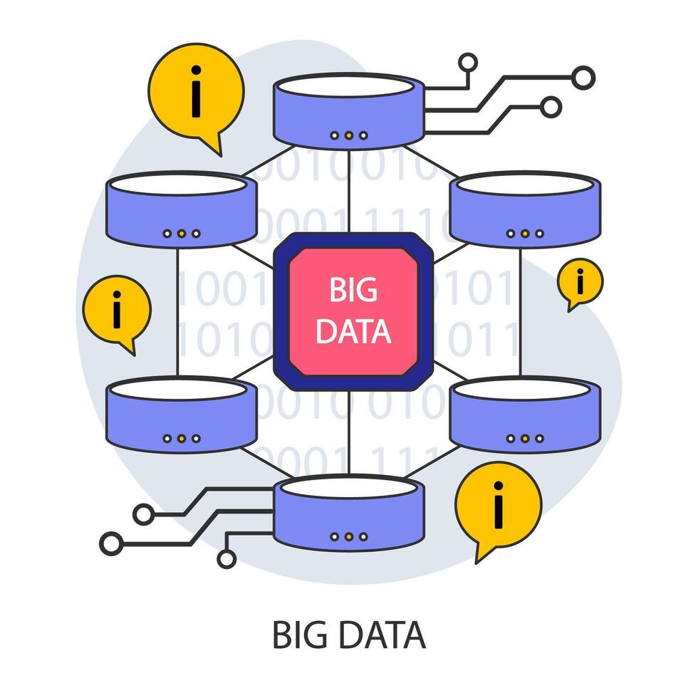 Big data. Intricate network of data processing and storage. vector