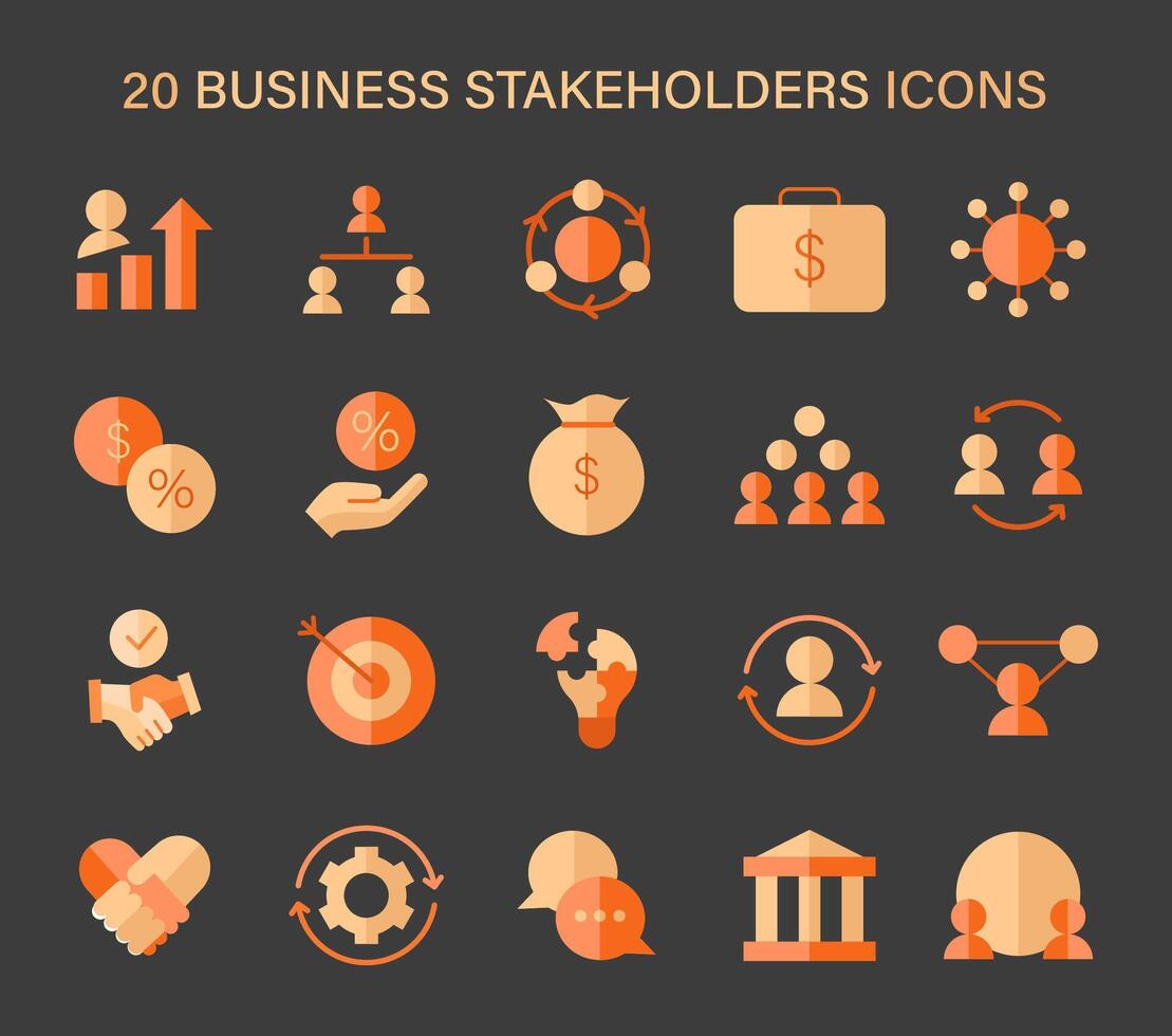 Set of business stakeholders icons, capturing essential elements vector