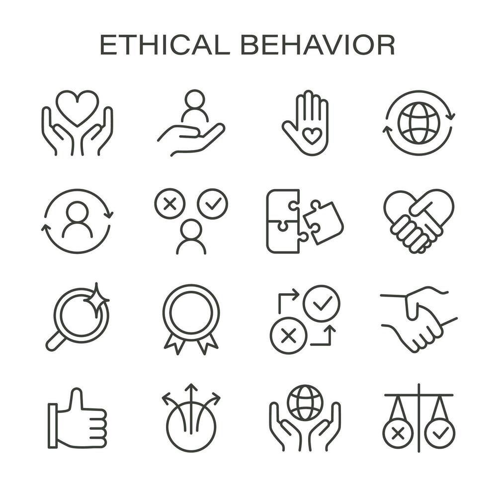 Ethical Behavior set. Principles of integrity and fairness in actions. vector