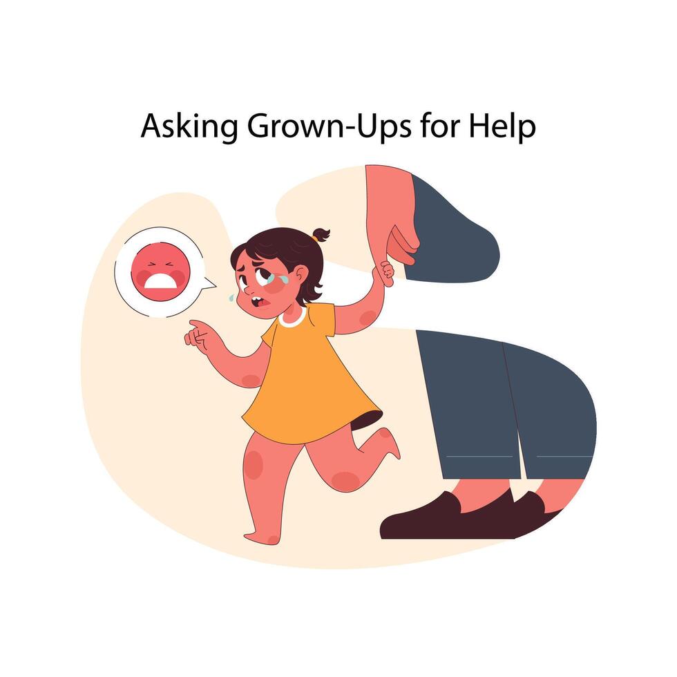 Child seeking assistance concept. Flat vector illustration