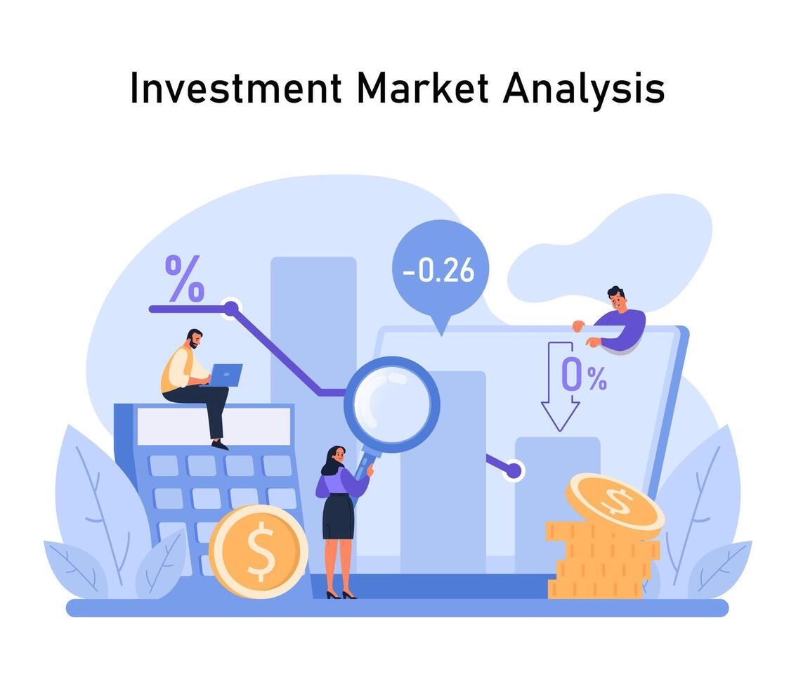 Market Intelligence set. Meticulous investment market analysis, trend vector