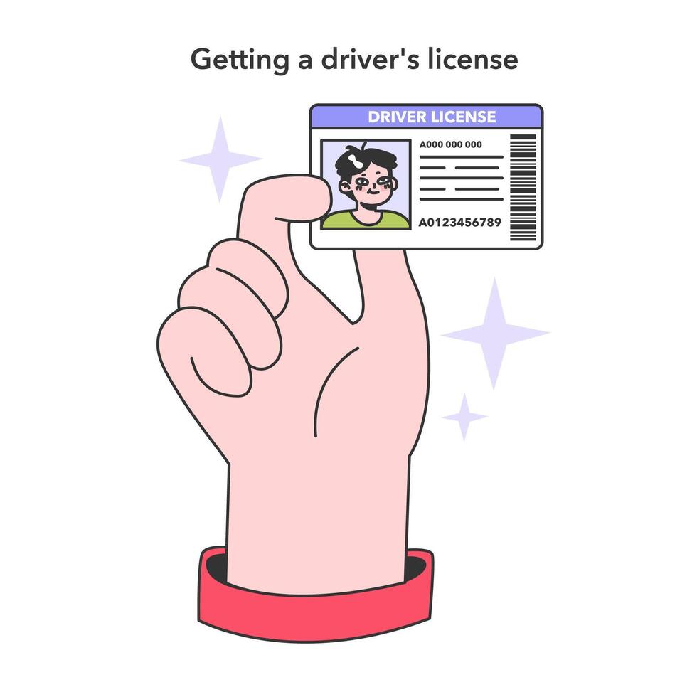 Getting a driver license. Hand holding driver license ID card. Teenager vector