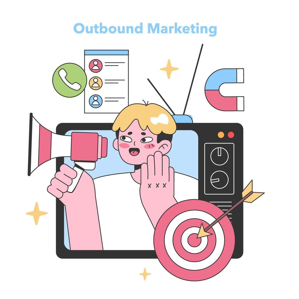 Outbound Marketing concept. . Flat vector illustration.