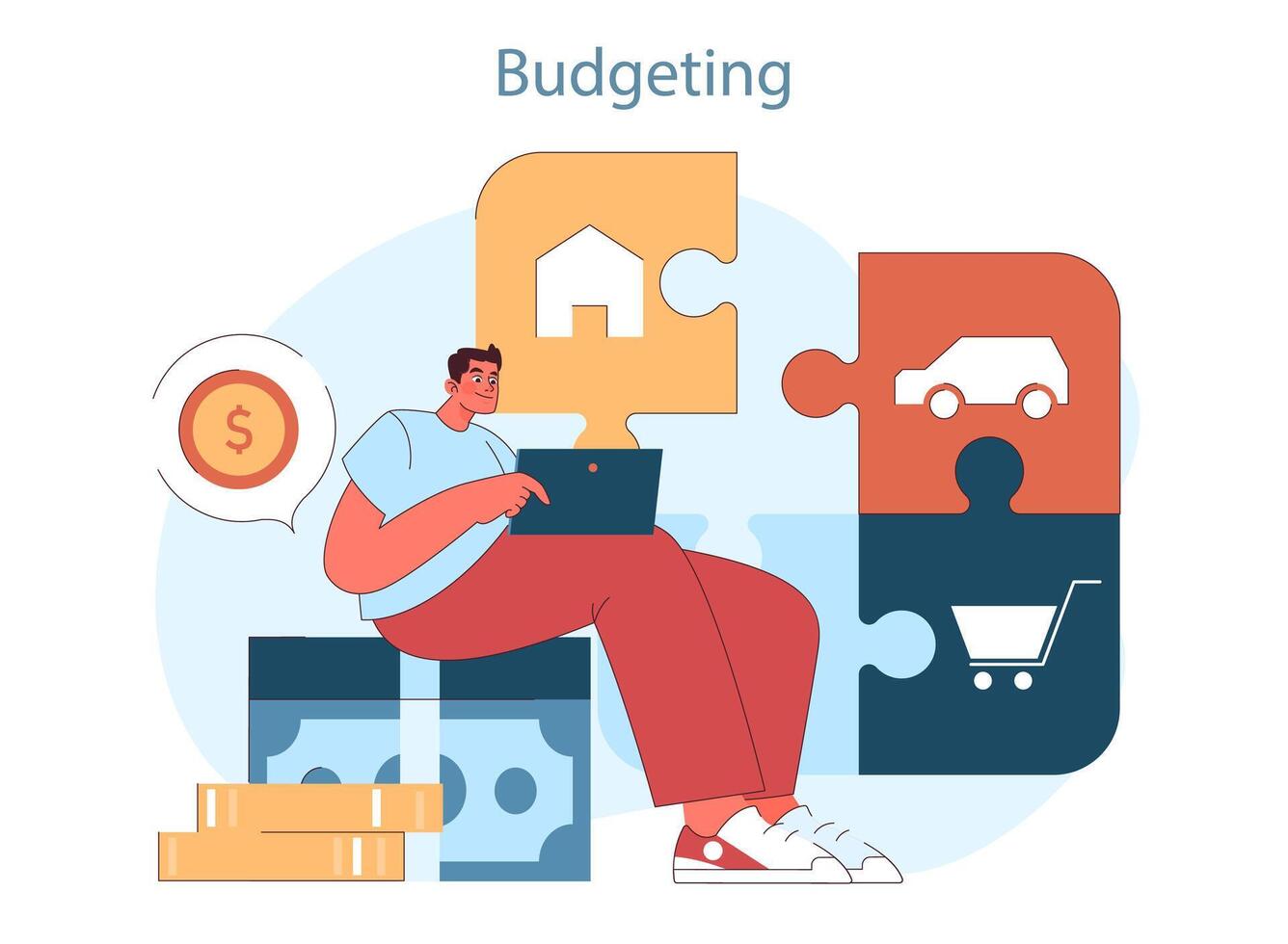 Financial planning. Mastering budgeting for financial stability, blending vector
