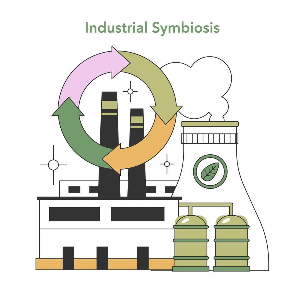 Industrial Symbiosis concept. Flat vector illustration