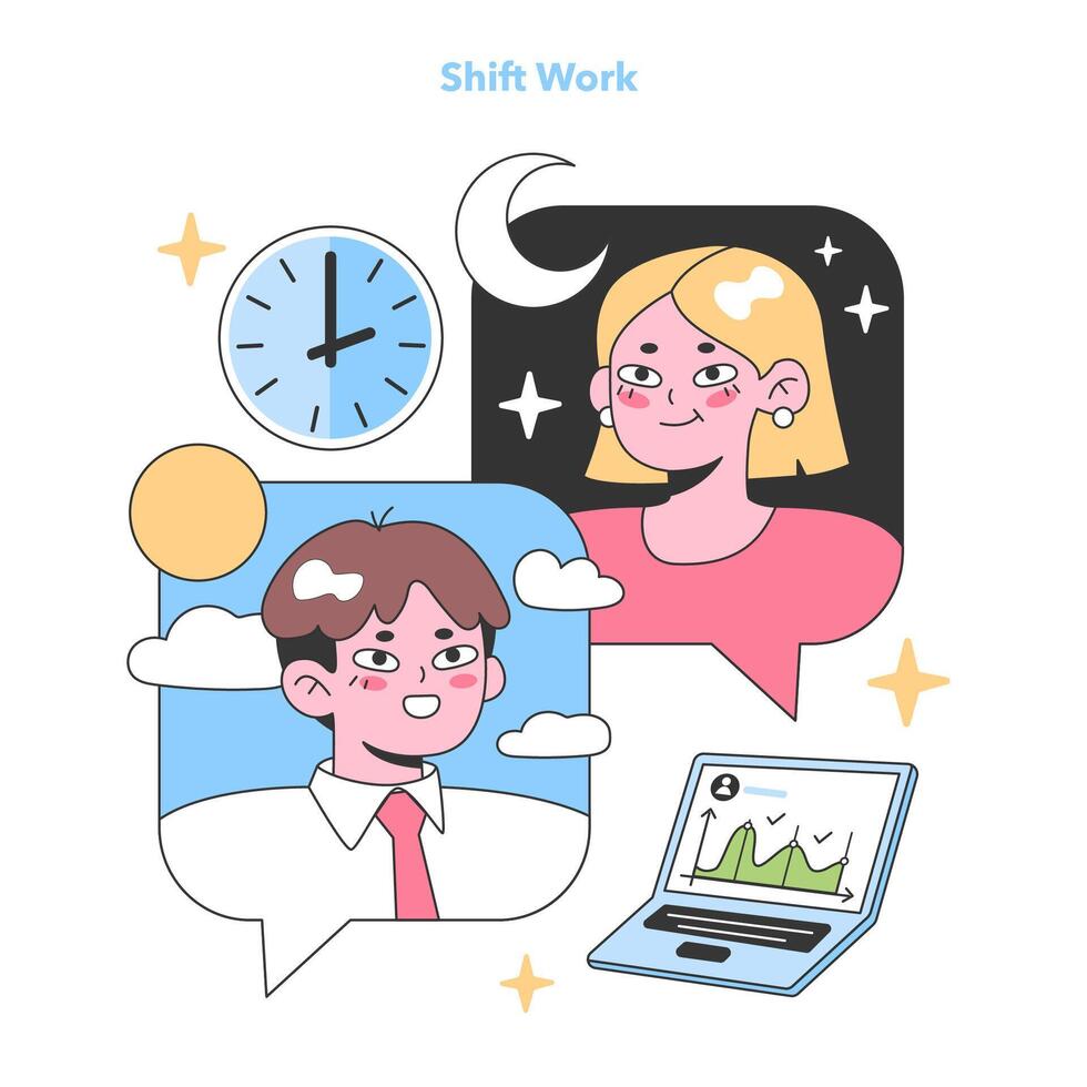 Shift work concept. Flat vector illustration.