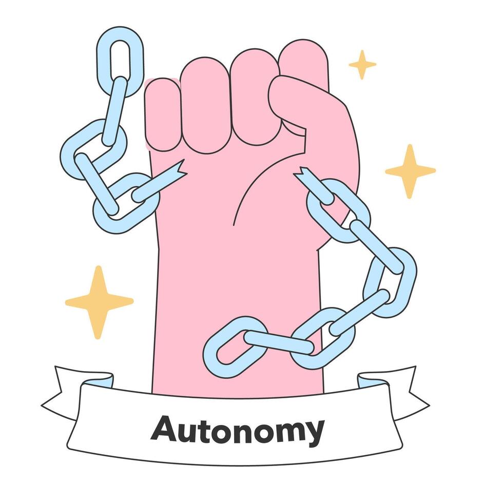 Symbol of autonomy with a clenched fist breaking chains vector