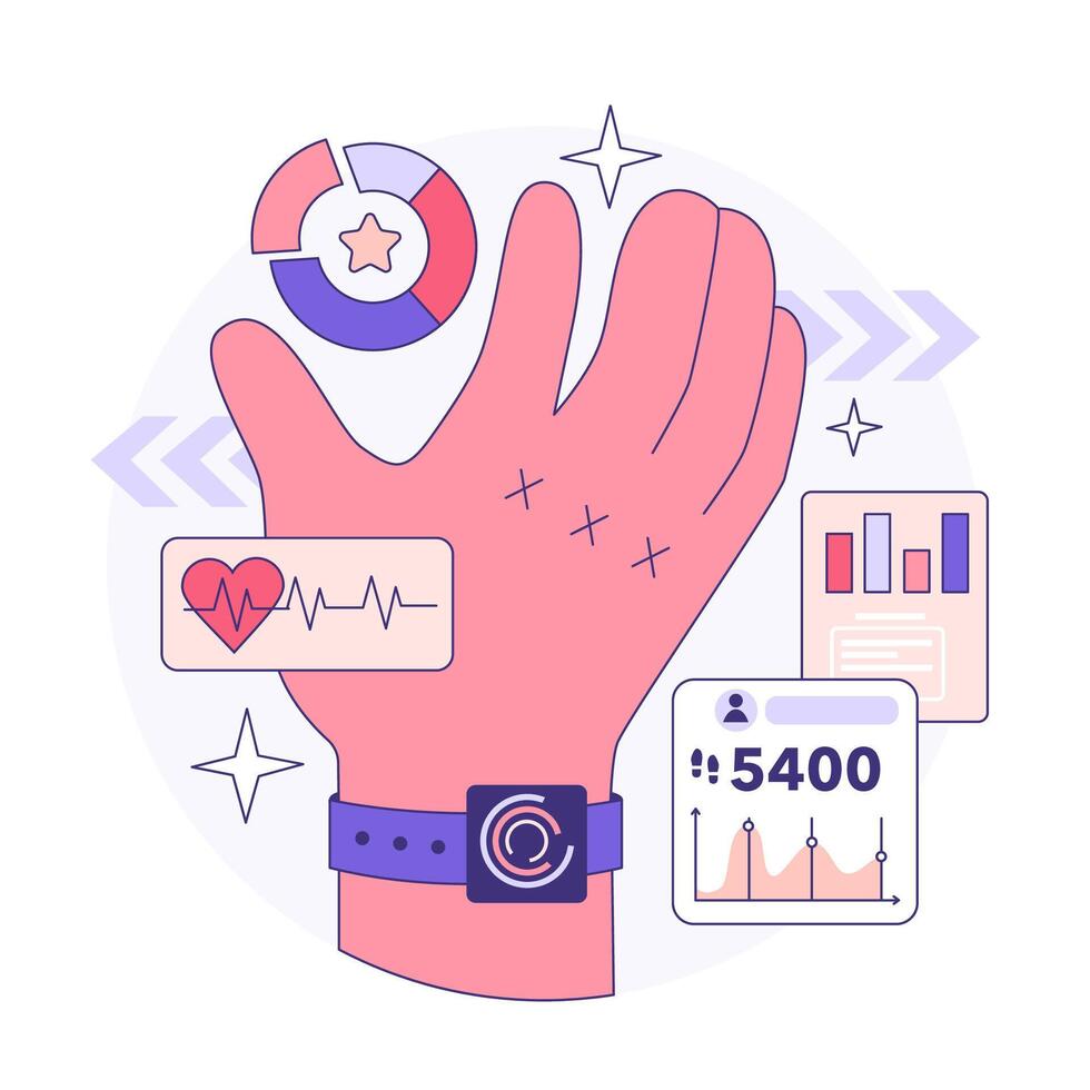 Wearable technology. Smart device. Character using electronic device vector