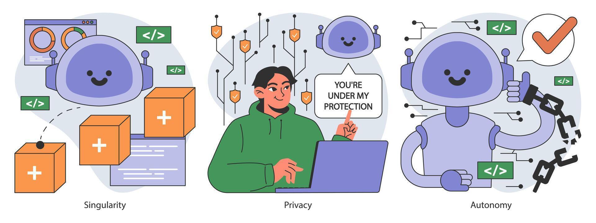 AI ethics set. Artificial intelligence alignment and regulation. Accountability, vector