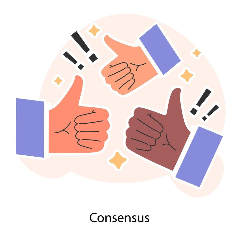 múltiple pulgares arriba unir. colectivo consenso o acuerdo. compartido éxito vector