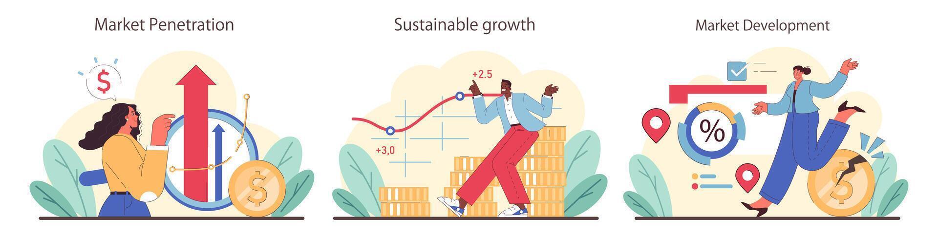 Business Growth Strategies set. vector