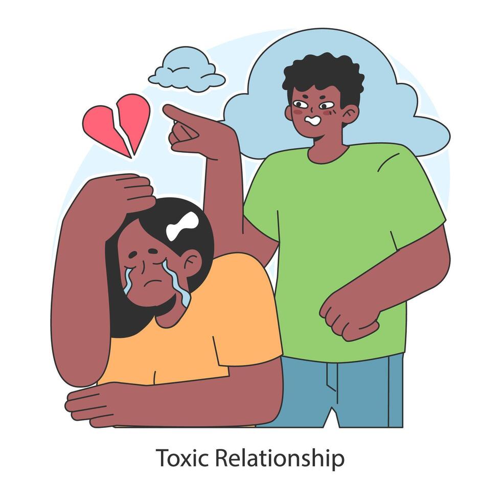 Toxic relationship. Emotional abuse and manipulation. Heartbroken girl vector