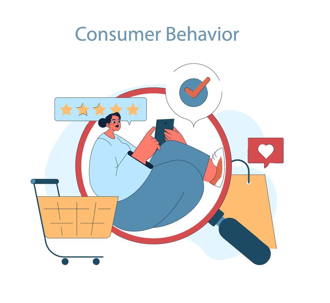 Consumer behavior. Purchase journey. Customer engagement with product vector