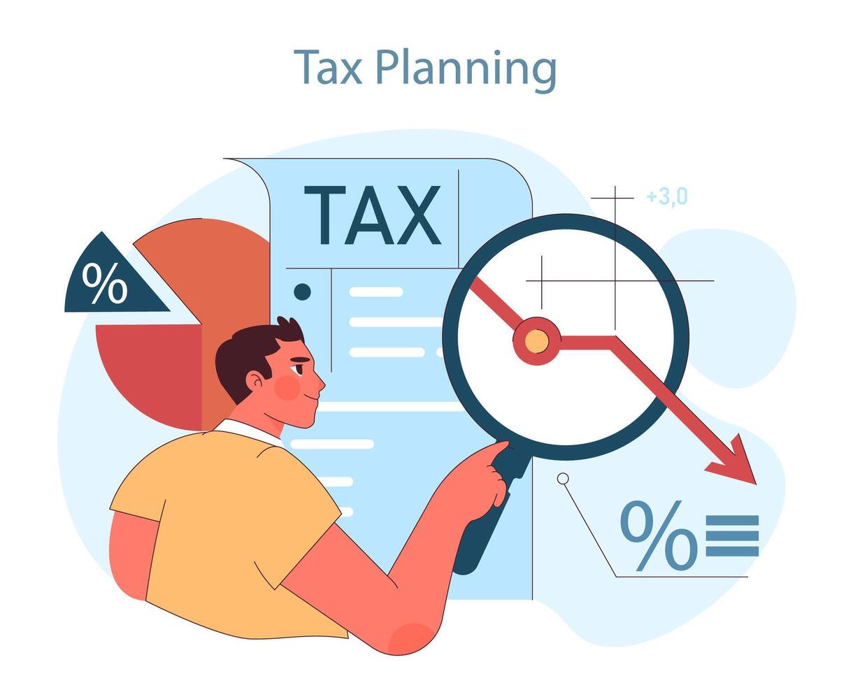 Financial planning. Analyzing tax planning strategies to reduce liabilities vector