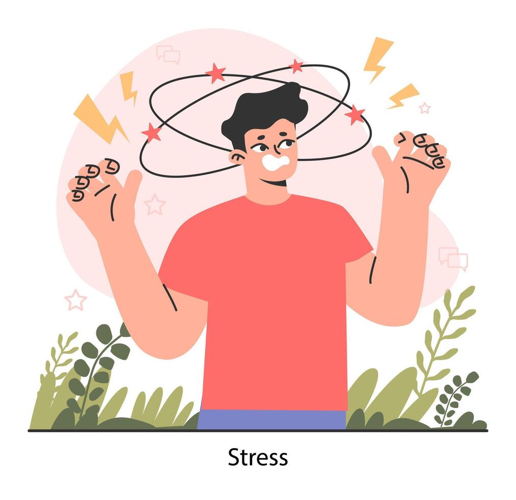 Neurosis. Stressed man feeling despair, suffering from chronic stress vector