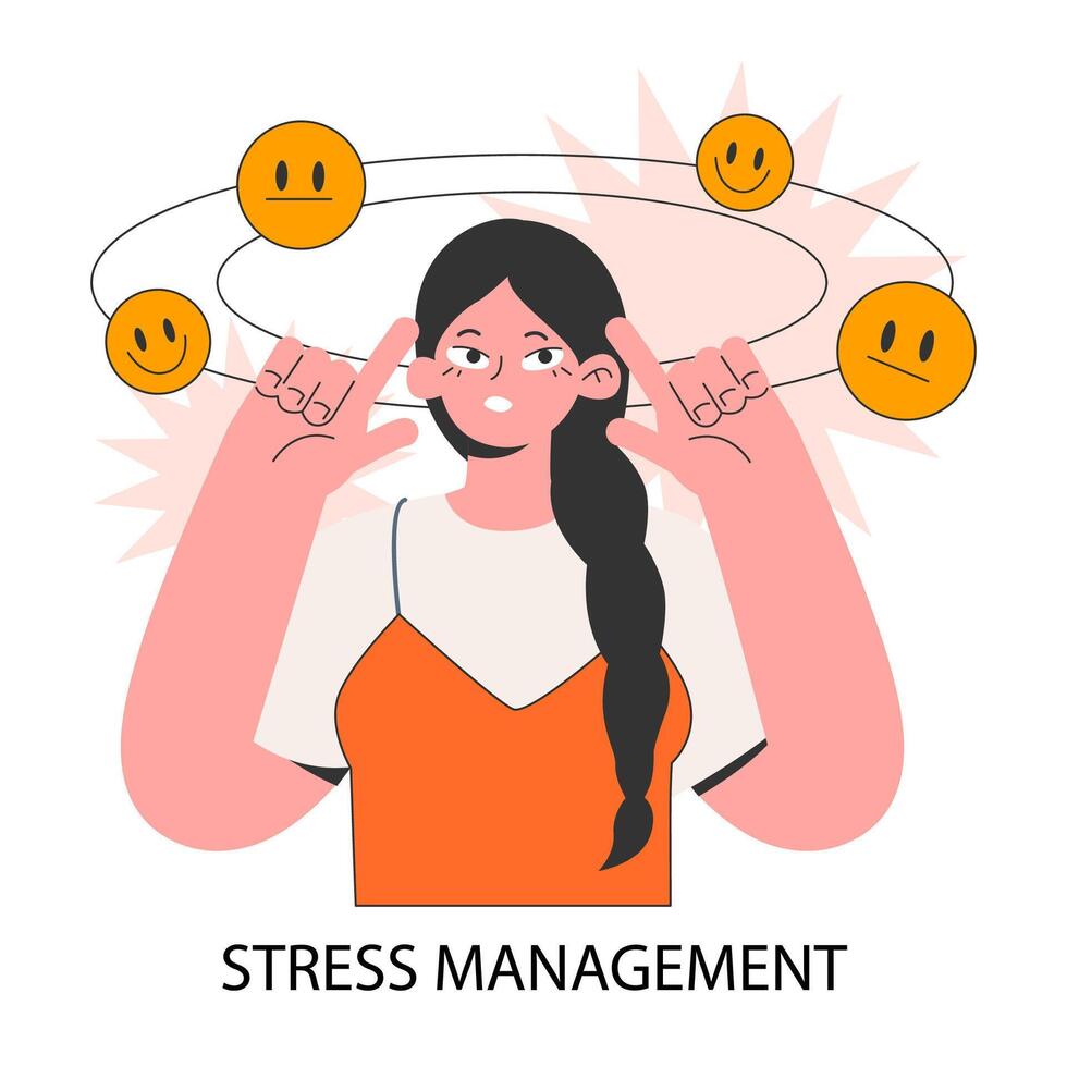 Professional burnout. Young employee with stress management skill. vector