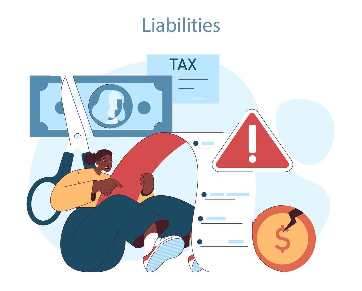 Financial planning. Managing liabilities with focus on tax implications vector